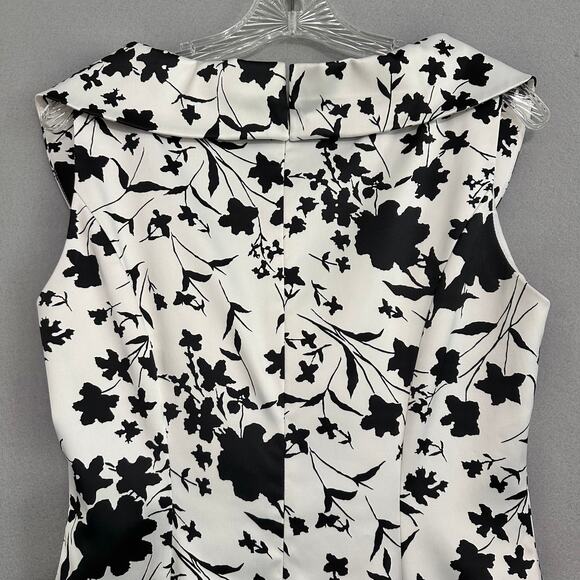 Kay Unger Satin Sheath Portrait Collar Party Cocktail Dress Sz 8 Black and White - Picture 8 of 13